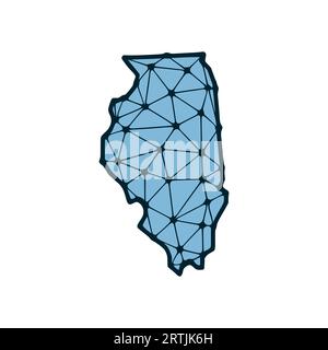 Illinois State Map polygonale Abbildung aus Linien und Punkten, isoliert auf weißem Hintergrund. US-Bundesstaat mit niedrigem Poly-Design Stock Vektor