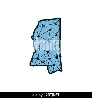 Mississippi State Map polygonale Darstellung aus Linien und Punkten, isoliert auf weißem Hintergrund. US-Bundesstaat mit niedrigem Poly-Design Stock Vektor