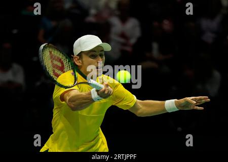 Alex de Minaur (aus) in Aktion während des Davis-Cup-Spiels Großbritannien gegen Australien in der Manchester AO Arena, Manchester, Großbritannien, 13. September 2023 (Foto: Conor Molloy/News Images) Stockfoto