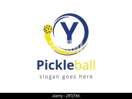 Erstes 1-Buchstaben-Alphabet mit Pickleball-Logo-Konzept mit beweglichem Pickleball-Symbol Stock Vektor