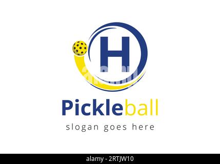 Anfangsbuchstabe H mit Pickleball-Logo Konzept mit beweglichem Pickleball-Symbol Stock Vektor