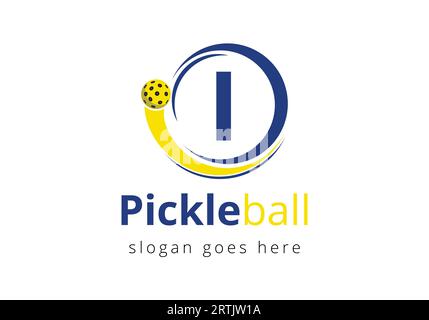 Erstes I-Letter-Alphabet mit Pickleball-Logo-Konzept mit beweglichem Pickleball-Symbol Stock Vektor