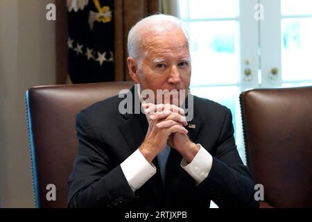 Washington, Usa. September 2023. US-Präsident Joe Biden hält am 13. September 2023 ein Treffen seines Krebskabinetts im Weißen Haus in Washington ab. Foto von Yuri Gripas/ABACAPRESS.COM Credit: Abaca Press/Alamy Live News Stockfoto