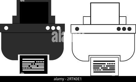 Druckersymbolsatz und Kopierersymbol. Druckerzeilensymbol im trendigen Glyph-Design. Drucken Sie Papier im Druckerscanner. Realistischer Drucker druckt den Stock Vektor