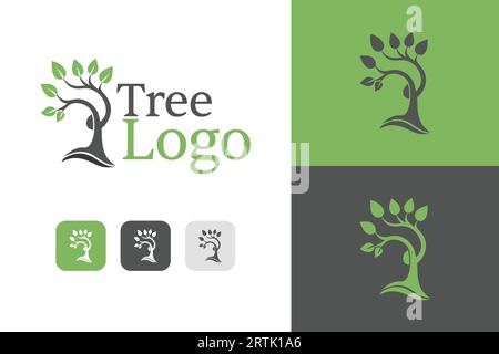 Design mit natürlichem Baumlogo, Vektor-Grün-Blatt Stock Vektor