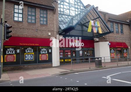 Wilko Store im Meridian Centre, Havant, Hampshire, soll am 21. September 2023 zum letzten Mal geschlossen werden Stockfoto