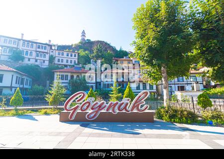 Stadtbild von Goynuk. Cittaslow Towns of Turkiye Hintergrundfoto. Goynuk-Viertel von Bolu. Stockfoto