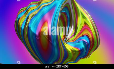 Bunte abstrakte wellenförmige verformte Torusform auf verlaufendem Hintergrund, 3D-Rendering Stockfoto