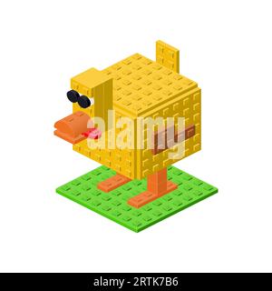 Lustige Ente in der Isometrie. Pixel Art Vektor Clipart Stock Vektor