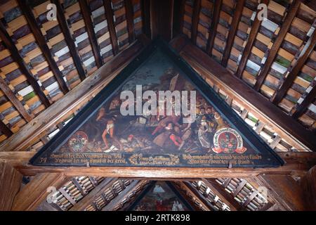 Gemälde mit einer Danse-Macabre-Allegorie an der Spreuer-Brücke - Luzern, Schweiz Stockfoto