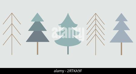 Set mit einfachem geometrischen Weihnachtsbaum oder Kiefer, Winterferien Designelement, minimalistischer Stil, Vektorillustration Stock Vektor