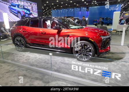 Detroit, Michigan, USA. September 2023. Der elektrische Chevrolet Blazer ist auf der North American International Auto Show zu sehen. Quelle: Jim West/Alamy Live News Stockfoto