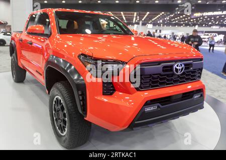 Detroit, Michigan, USA. September 2023. Der Toyota Tacoma von 2024 wird auf der North American International Auto Show ausgestellt. Quelle: Jim West/Alamy Live News Stockfoto