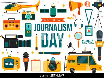National Journalism Day Vector Illustration zur Anerkennung und Wertschätzung für die unerbittlichen Bemühungen von Journalisten mit Journal Equipments Design Stock Vektor