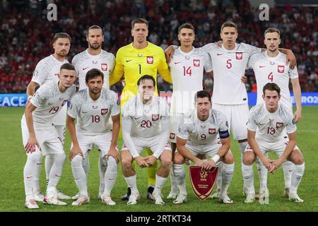 Tirana, Albanien. September 2023. Polens Mannschaft, die während des Qualifikationsrunden-Spiels der Europameisterschaft 2024 zwischen Albanien und Polen im Air Albania Stadium gesehen wurde. Endstand: Albanien 2:0 Polen. (Foto: Grzegorz Wajda/SOPA Images/SIPA USA) Credit: SIPA USA/Alamy Live News Stockfoto