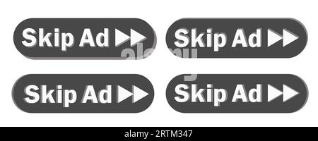 Schaltfläche „Werbung überspringen“. Videoblocksymbol für Werbung. App-Vorlage für Schnittstelle. Vektor Stock Vektor