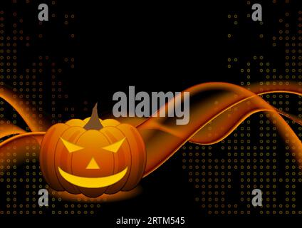 Orangefarbener Halloween-Kürbis und glatte Wellen auf schwarzem Hintergrund. Vector Jack O Laterne Design Stock Vektor