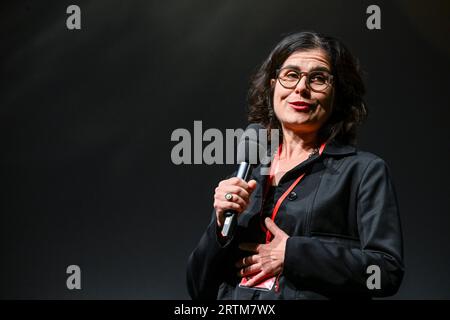 Berlin, Deutschland. September 2023. Lavinia Frey, Leiterin der Berliner Literaturfestspiele, spricht im Haus der Berliner Festspiele. Quelle: Jens Kalaene/dpa/Alamy Live News Stockfoto