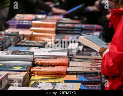 Berlin, Deutschland. September 2023. Die Bücher sind beim 23. Internationalen Literaturfestival Berlin im Haus der Berliner Festspiele erhältlich. Quelle: Jens Kalaene/dpa/Alamy Live News Stockfoto