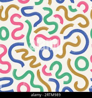 Farbenfroher grunge-Linie kindlicher Hintergrund. Lustiges, nahtloses Muster mit Doodle-Vektor für Kinder oder trendiges Design. Stock Vektor
