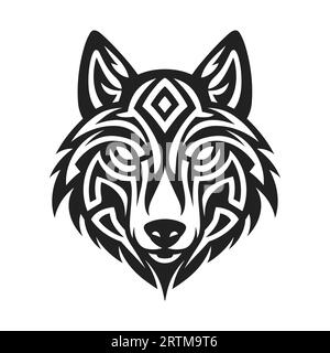Tribal-Tattoo des Wolfskopfes in keltischer und nordischer Ornament-Flat-Design-Vektor-Illustration. Stock Vektor