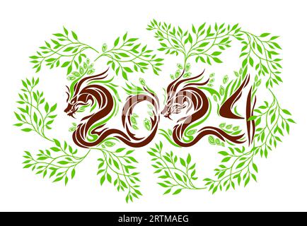 Frohes chinesisches Neujahr 2024 das Drachentierkreiszeichen. Neues Jahr des Drachen. Vektorillustration Stock Vektor