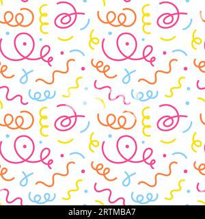 Buntes, nahtloses Muster für lustige Partys. Niedliche, helle Elemente. Doodle-Hintergrund-Illustration der Geburtstagsfeier Dekoration und kindliche cre Stock Vektor