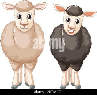 Vektor-Zeichentrickillustration von weißen und schwarzen Schaffiguren Stock Vektor
