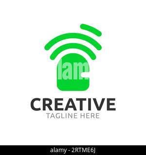 Ein Smart Home-Logo mit Tür und Signalsymbol Stock Vektor