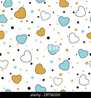 Nahtloses Muster mit Herzen und Punkten. Vektorillustration auf weißem Hintergrund. Stock Vektor