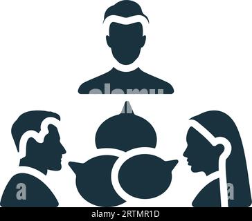 Symbol "Diskussion". Einfarbiges, einfaches Schild aus der Freelance-Kollektion. Diskussionssymbol für Logo, Vorlagen, Webdesign und Infografiken. Stock Vektor