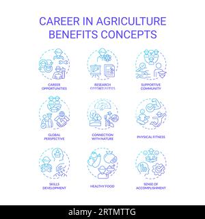 Karriere in der Landwirtschaft profitiert von blauen Gradientenkonzeptsymbolen Stock Vektor