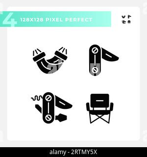 Pixelperfektes Set mit Symbolen im Glyphenstil für Wanderausrüstung Stock Vektor