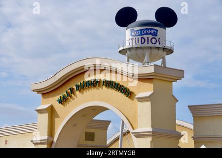 Walt Disney Studios Schild im Disneyland Paris. Paris, Frankreich. Stockfoto