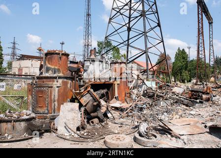 Die Folgen der Beschießung des ukrainischen Energiesystems durch russische Terroristen im Herbst und Winter Stockfoto