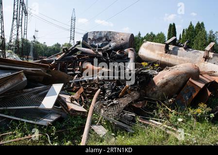 Die Folgen der Beschießung des ukrainischen Energiesystems durch russische Terroristen im Herbst und Winter Stockfoto