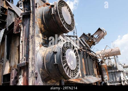 Die Folgen der Beschießung des ukrainischen Energiesystems durch russische Terroristen im Herbst und Winter Stockfoto