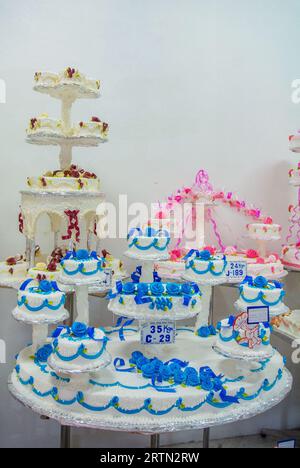 Mexiko-Stadt, CDMX, Mexiko, Eine Ausstellung von dekorierten Kuchen im Pas Eleria ideal, einem traditionellen mexikanischen Bäckereigeschäft, nur redaktionell Stockfoto