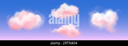 Fantasy-rosa Wolke im Himmel-Pastellvektor-Hintergrund. Abstrakte 3D-Textur mit Farbverlauf. Feenparadies realistische weiche bewölkte Sonnenuntergänge Stock Vektor