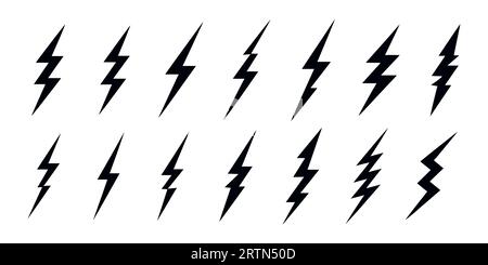 Satz schwarzer Blitzbolzen isoliert. Stock Vektor
