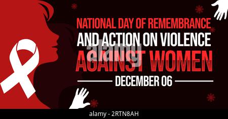 National Day of Remembrance and Action on Violence Against Women Red Banner Design mit Band und Typografie an der Seite. Stockfoto