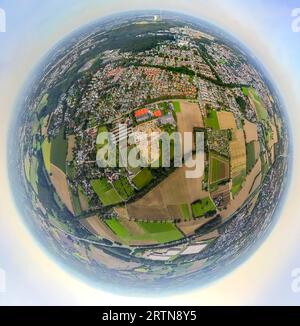 Luftbild, Baustelle Neubau Hallenbad am Sportzentrum Weddinghofen, Häupenweg, Erdkugel, Fisheye Aufnahme, Fischaugen Aufnahme, 360 Grad Aufnahme, Tiny World, Weddinghofen, Bergkamen, Ruhrgebiet, Nordrhein-Westfalen, Deutschland ACHTUNGxMINDESTHONORARx60xEURO *** Luftansicht, Baustelle neues Hallenbad im Sportzentrum Weddinghofen, Häupenweg, Globe, Fisheye Shot, Fisheye Shot, 360-Grad-Aufnahme, winzige Welt, Weddinghofen, Bergkamen, Ruhrgebiet, Nordrhein-Westfalen, Deutschland ATTENTIONxMINESTHONORARx60xEURO Stockfoto