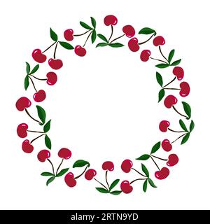 Textil- oder Tapetendesign aus Kirschfrüchten und Gänseblümchen. Nahtloses Vektormuster Stock Vektor