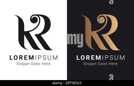 Luxuriöses Initial KR oder RK Monogramm Text Letter Logo Design Stock Vektor