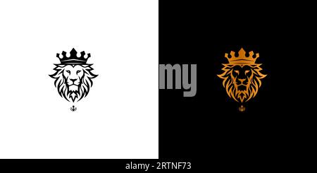Königlicher König Löwe Kronensymbol. Elegantes schwarzes und goldenes Leo-Tierlogo. Premium-Markenidentität. Konstruktionsvorlage für Vektorillustration. Stock Vektor