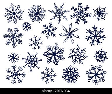 Handgezeichnete Schneeflocke Set Schnee für Weihnachten und Winterurlaub Vektor Isolate auf weißem Hintergrund Stock Vektor