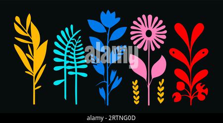 Bunte verächtliche Blumen nahtlose Muster Illustration. Ein Set naiver handgezeichneter Blumen Stock Vektor