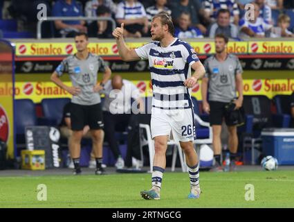 Duisburg, Deutschland. 25. August 2023. firo: 25.08.2023, Fußball, 3. Liga, 3. Bundesliga, Staffel 2023/2024, MSV Duisburg - SSV Ulm 1846 1:1 Sebastian Mai, Duisburg Geste Credit: dpa/Alamy Live News Stockfoto