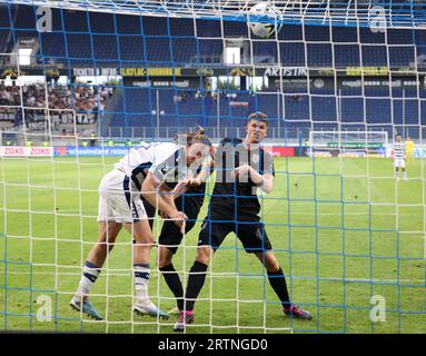 Duisburg, Deutschland. 25. August 2023. firo: 25.08.2023, Fußball, 3. Liga, 3. Bundesliga, Saison 2023/2024, MSV Duisburg - SSV Ulm 1846 Ziel für es 1-0 von Sebastian Mai, Duisburg Credit: dpa/Alamy Live News Stockfoto