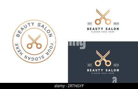 Luxury Beauty Salon Logo Design Schere Haarschnitt Logotyp Stock Vektor